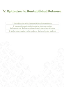 Diapositiva 'V. Optimizar la Rentabilidad Palmera'. Lista tres puntos: Gestión comercial, Mercadeo estratégico y Valor agregado.