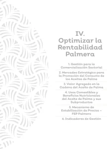 Portada de la Sección IV: "Optimizar la Rentabilidad Palmera", con la lista de contenidos sobre comercialización, mercadeo estratégico, usos nutricionales y estabilización de precios.