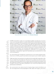 Sección de "Presentación" con fotografía de Alexandre Patrick Cooman, Director General, acompañada de su mensaje sobre la gestión en 2020.