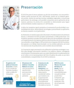 Página de "Presentación" con la foto del Director General. El texto resume el desempeño productivo de 2023 y las actividades de extensión del sector