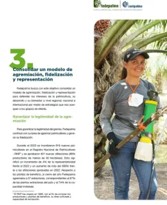 Página de la Sección 3: "Consolidar un modelo de agremiación, fidelización y representación" que detalla los resultados de afiliación de 2023.