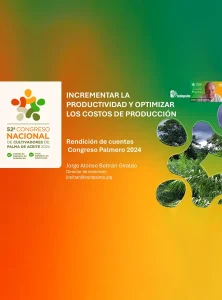 Portada de presentación para el 52° Congreso Palmero 2024. Tema: 'Incrementar la Productividad y Optimizar los Costos de Producción'