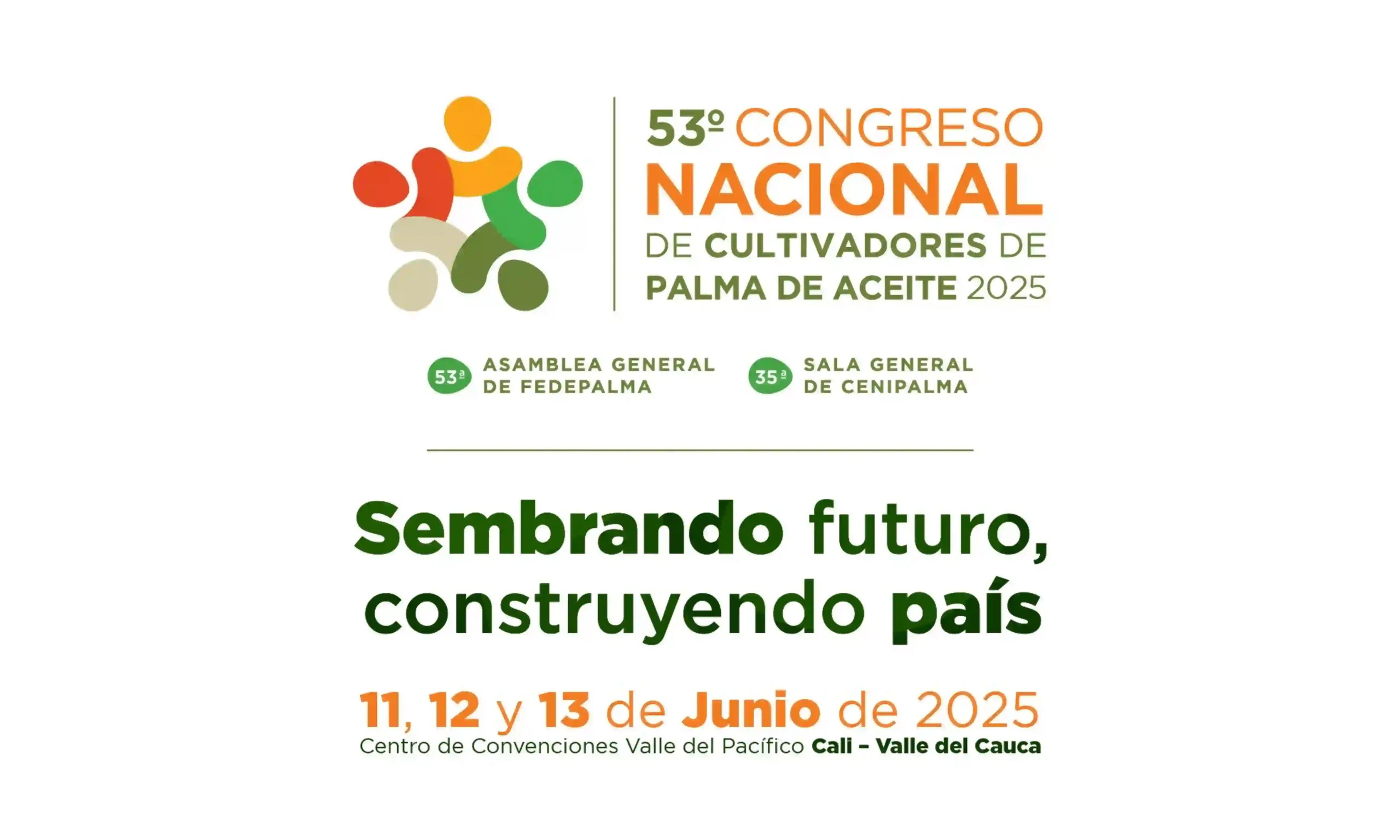 Logo y detalles del 53° Congreso Nacional de Cultivadores de Palma de Aceite 2025.